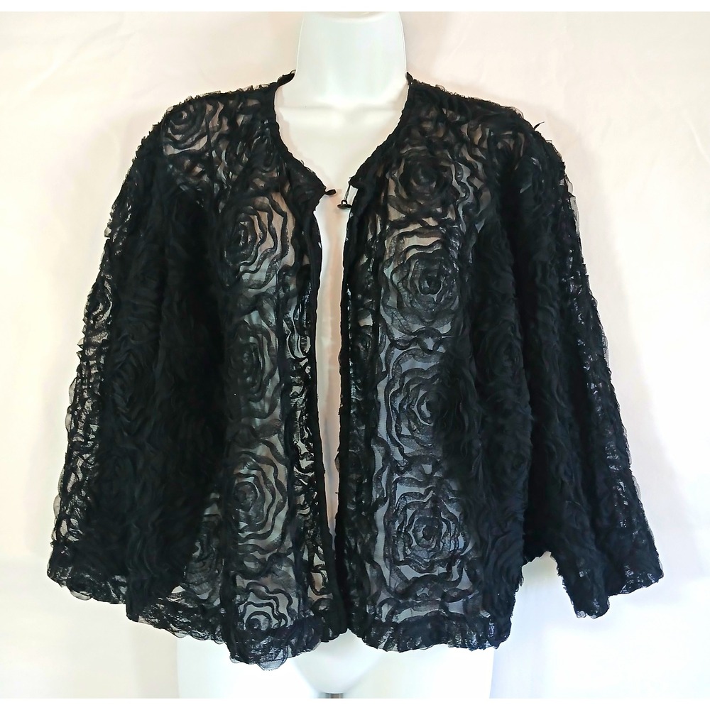 R&M Richards Jacket Black Sheer Floral Lace 3/4 Sleeve 22W romantic night out